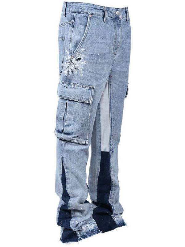 Tri-Tone Reconstructed Cargo Flare Jeans